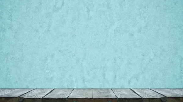 Studio Tafel Achtergrond Met Blauwe Muur — Stockfoto