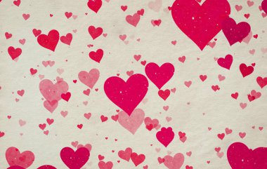 Sevgililer Günü geçmişinde eski kağıt dokusunda kalpler var.