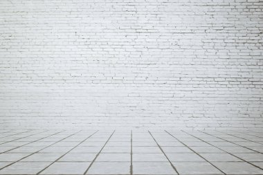 boş beyaz iç döşeme, tuğla duvar, döşeme döşeme.
