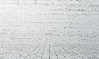 boş beyaz iç döşeme, tuğla duvar, döşeme döşeme.