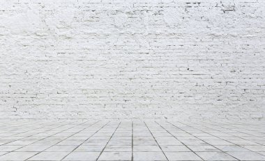 boş beyaz iç döşeme, tuğla duvar, döşeme döşeme.