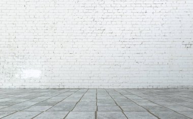 boş beyaz iç döşeme, tuğla duvar, döşeme döşeme.