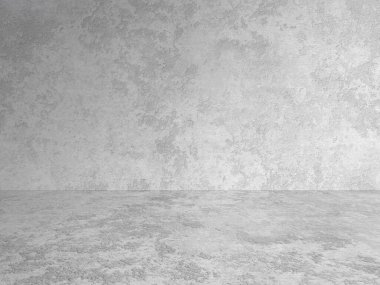 Beton duvarlı boş gri iç döşeme, alçı arka plan