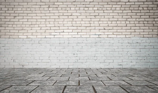 Habitación Vacía Con Pared Ladrillos Suelo Baldosas Fondo Interior — Foto de Stock