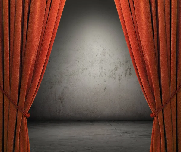 Old Interior Red Curtains Concrete Wall — Stock Photo, Image