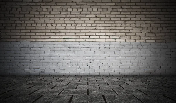 Duvarı Tuğlalı Döşemesi Fayanslı Boş Bir Oda Koyu Arkaplan — Stok fotoğraf