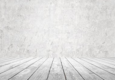 Beton duvarlı boş oda, beyaz arkaplan