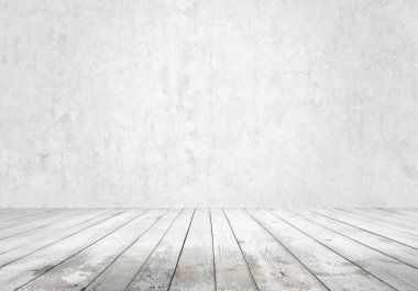 Beton duvarlı boş oda, beyaz arkaplan