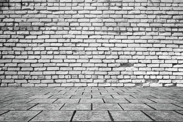 Empty Room Bricks Wall Tiled Floor Interior Background — Stock Photo, Image