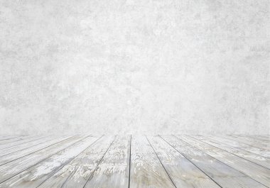 Beton duvarlı boş oda, beyaz arkaplan