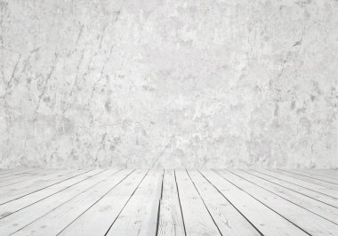 Beton duvarlı boş oda, beyaz arkaplan