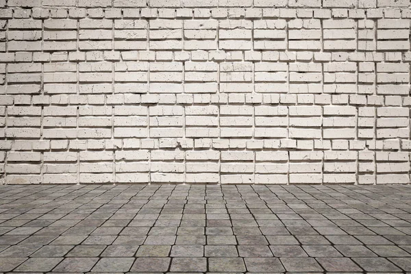 Empty Room Bricks Wall Tiled Floor Interior Background — Stock Photo, Image