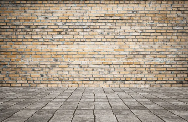 Chambre Vide Avec Mur Briques Sol Carrelé Fond Intérieur — Photo