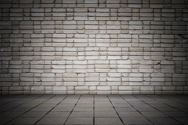 Empty Room Bricks Wall Tiled Floor Dark Background — Stock Photo, Image