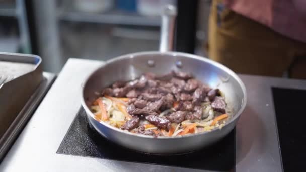 Fajitas Cottura Verdure Carne Manzo Sono Fritti Una Padella — Video Stock