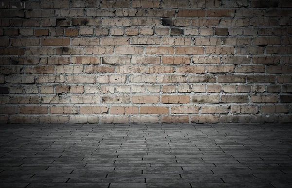 Empty Room Bricks Wall Tiled Floor Dark Background — Stock Photo, Image