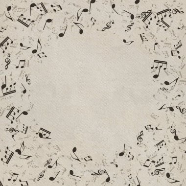 Grunge müzik geçmişi. Eski kağıt doku, müzik notaları.