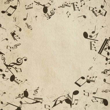 Grunge müzik geçmişi. Eski kağıt doku, müzik notaları.