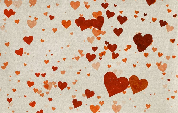 Valentijnsdag Vintage Achtergrond Met Hartjes Oud Papier Textuur — Stockfoto