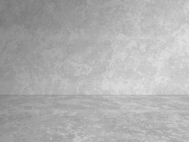 Beton duvarlı boş gri iç döşeme, alçı arka plan