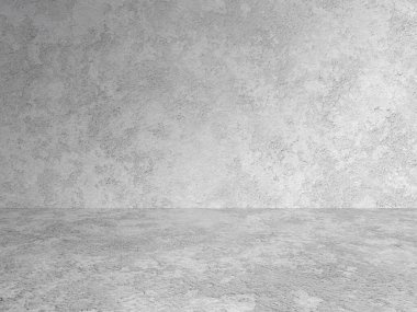 Beton duvarlı boş gri iç döşeme, alçı arka plan