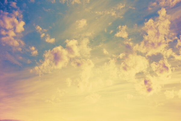 Beautiful sunset, sky and clouds, retro film filtered, instagram style