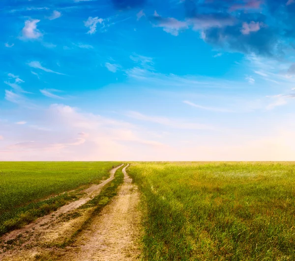 ülkede yol ile kırsal manzara