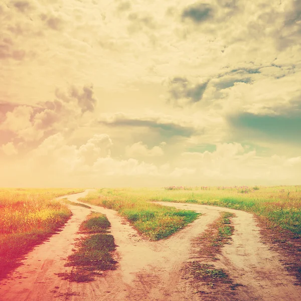 Carretera de campo en los campos — Foto de Stock