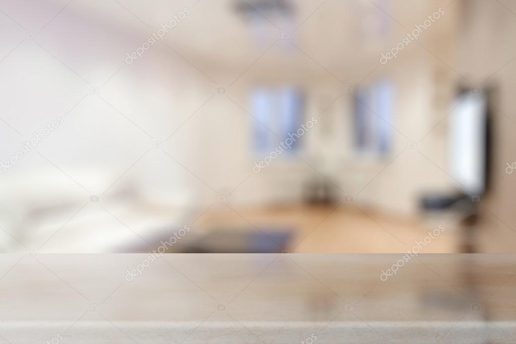 Desk in blurred living room
