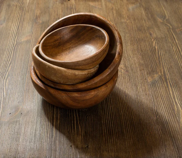 Wooden bowls on table — Stock Photo, Image