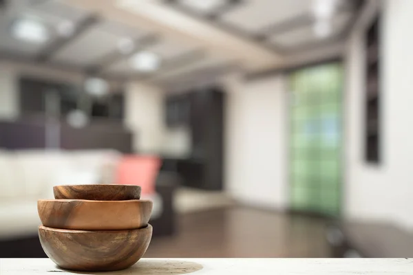 Stack of empty wooden bowls — Stock Photo, Image