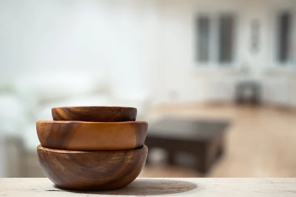 Stack of empty wooden bowls — Stock Photo, Image