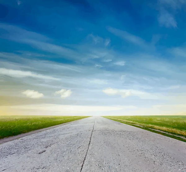 Ciel et route dans un champ — Image vectorielle