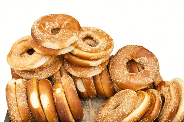 Heap of fresh big bagels — Stock Photo, Image