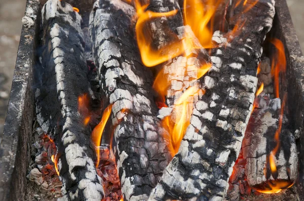 Verbranden van hout in een brazier — Stockfoto