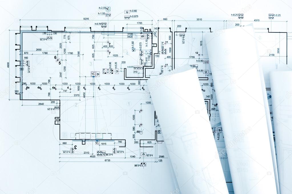 Stół Roboczy Architektów Z Blueprint Rolkach I Rysunek