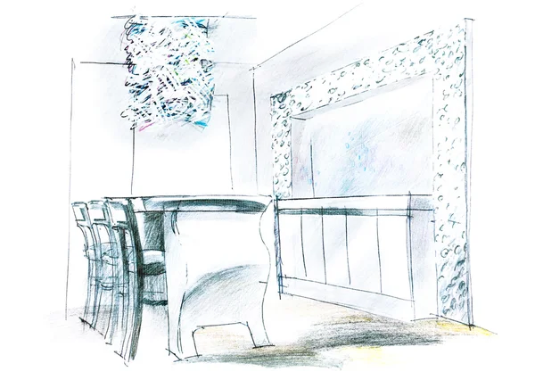 architectural sketch of living room