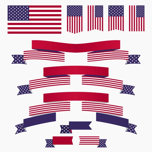 Kırmızı beyaz mavi Amerikan bayrağı, kurdeleler ve afiş