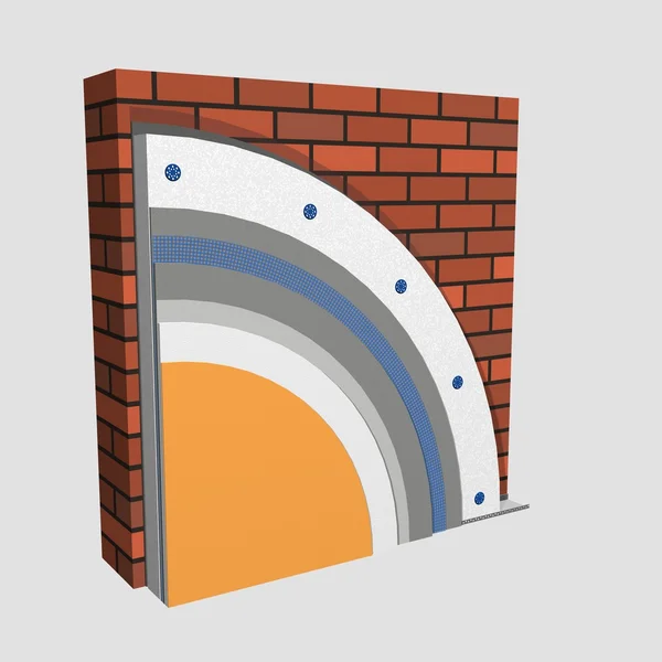 Isolamento de parede de poliestireno 3d esquema — Fotografia de Stock