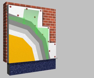 Polystyrene wall insulation 3d scheme clipart