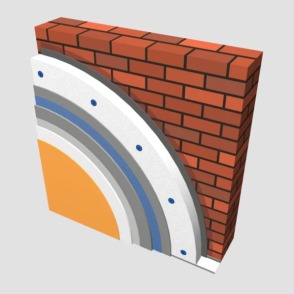 Isolamento de parede de poliestireno 3d esquema — Fotografia de Stock