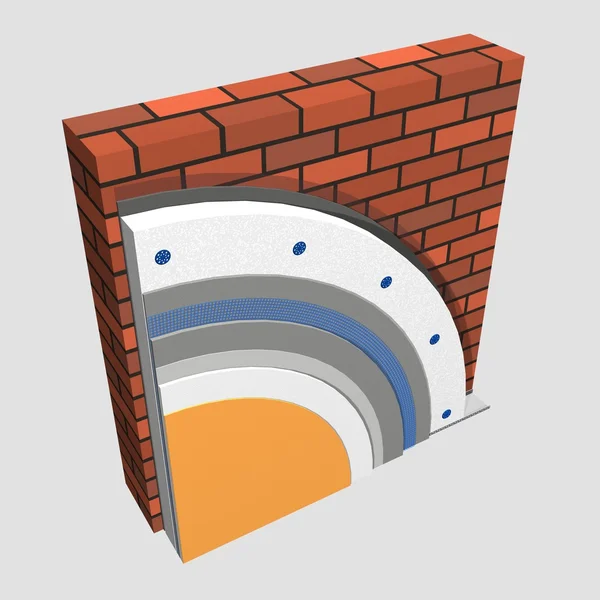 Polystyrene wall insulation 3d scheme — Stock Photo, Image