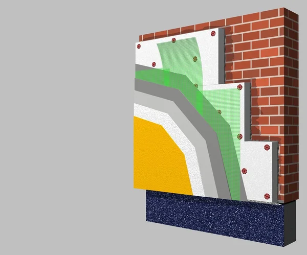 Isolamento de parede de poliestireno 3d esquema — Fotografia de Stock