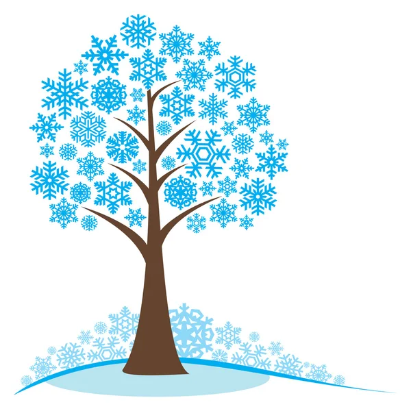 Árbol de invierno con copos de nieve — Vector de stock