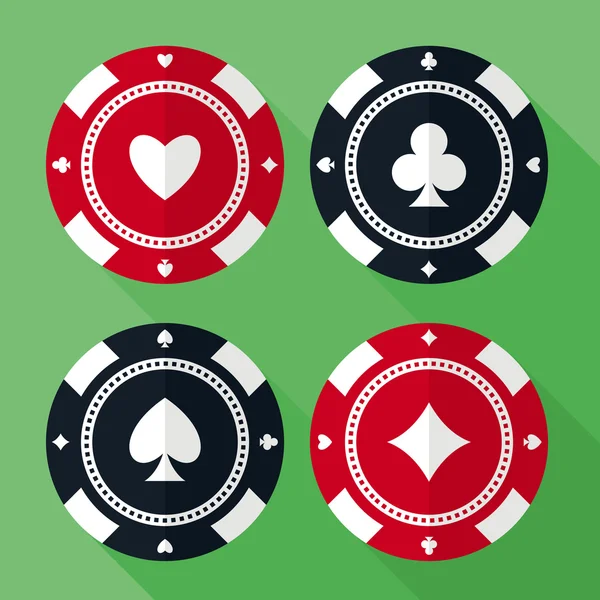 Juego de casino fichas vector iconos planos — Vector de stock