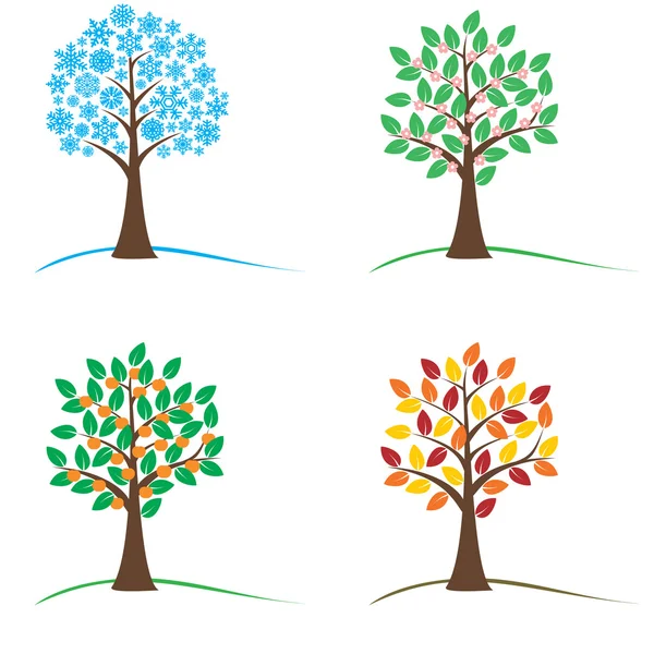 Árbol en cuatro estaciones - primavera, verano, otoño, invierno — Vector de stock