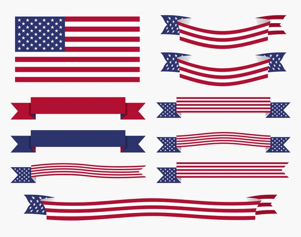 Red white blue american flag, ribbon and banner — Stock Vector