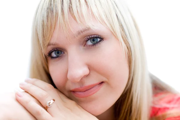 Ragazza bionda. Primo piano su bianco — Foto Stock