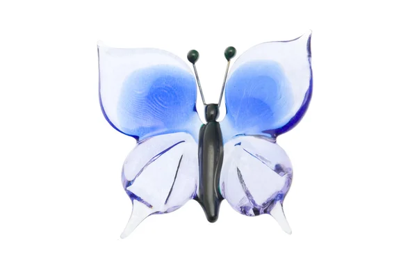 Стеклянная голубая бабочка, изолированная на белом — стоковое фото