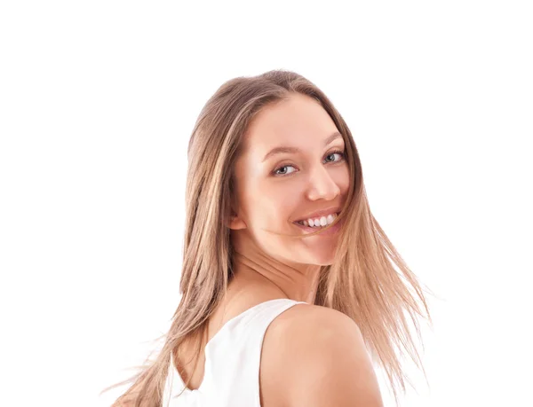 Retrato brilhante de menina feliz sobre branco — Fotografia de Stock